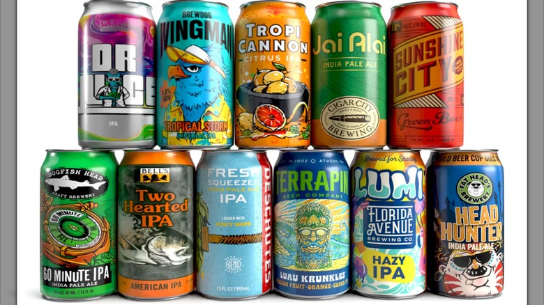 Assortment of craft canned beer on a white background