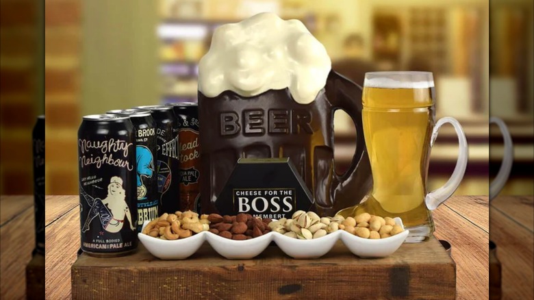 Beerfest Father's Day gift basket displayed on cutting board