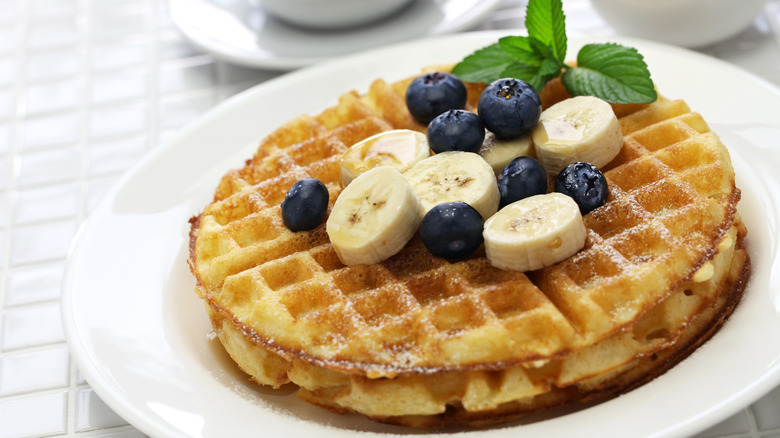 Waffle with blueberries and bananas