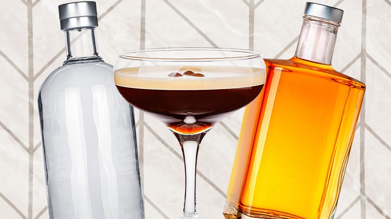 Espresso martini with liquor bottles