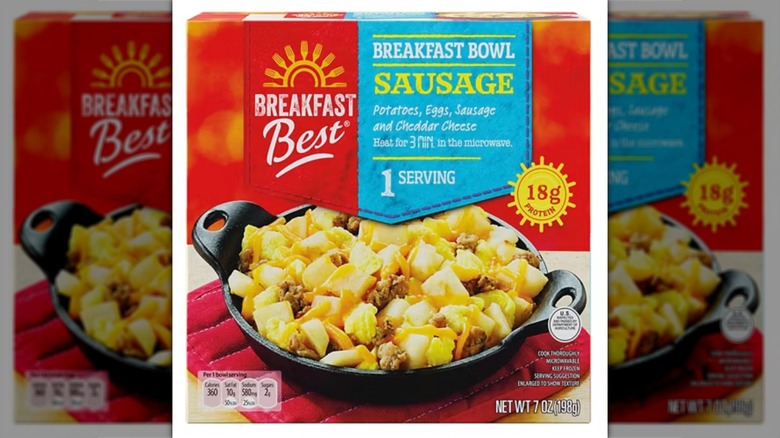 a box of Breakfast Best sausage breakfast bowl