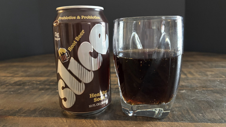 Slice Root Beer can and glass