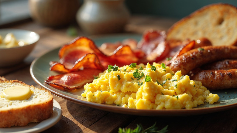 scrambled eggs served on dish