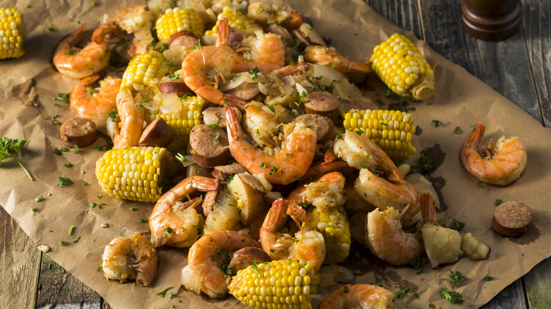 Shrimp boil on table
