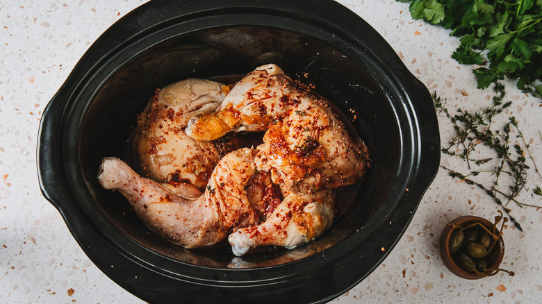 Chicken in sauce in slow cooker