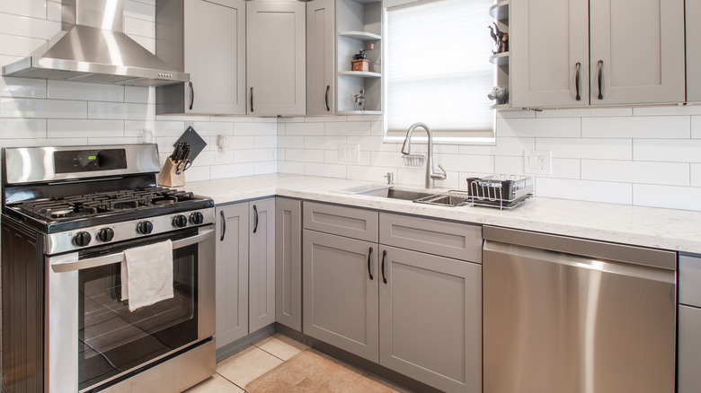 A small kitchen utilizing corner storage