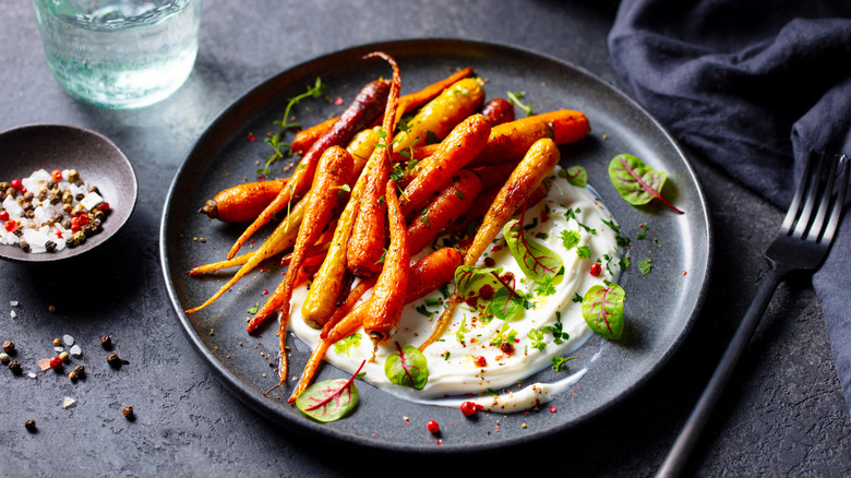A plate of roasted carrots