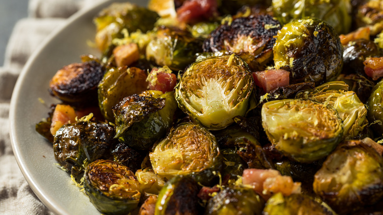 Charred brussels sprouts in a bowl