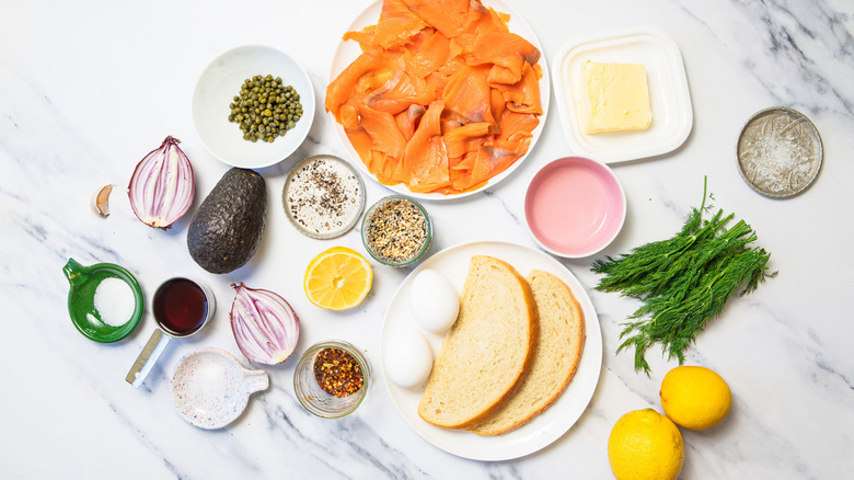 Ingredients for this smoked salmon breakfast toast.