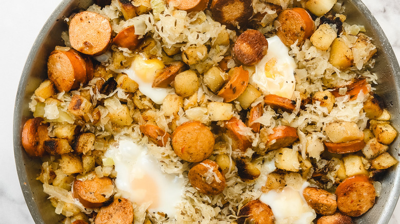 Smoked sausage and sauerkraut skillet