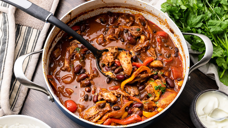 smoky chicken chili in pan 