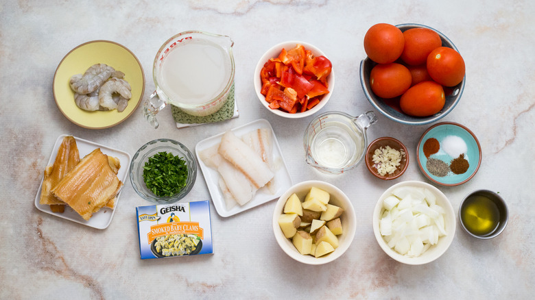 fish chowder ingredients on table