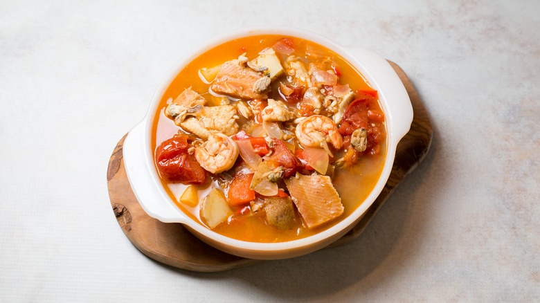 fish chowder served on table