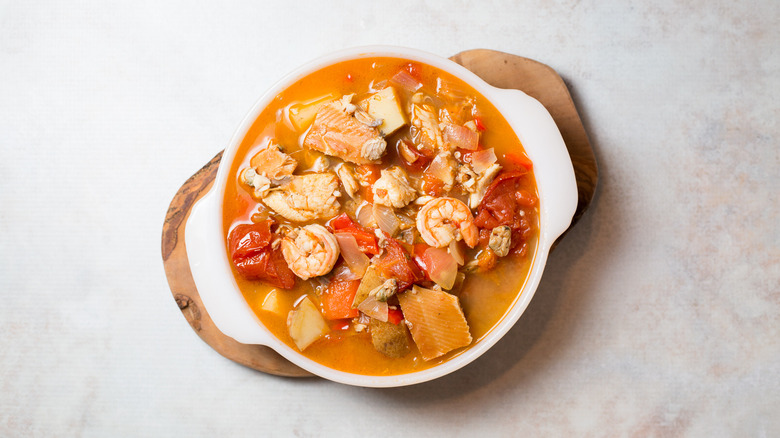 fish chowder served on table