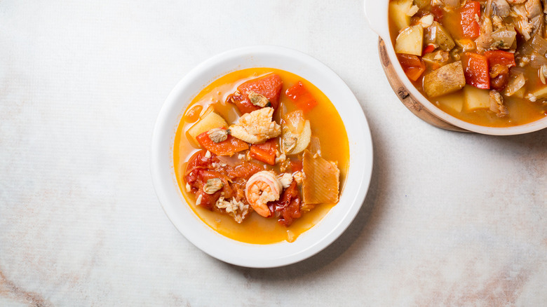 fish chowder served on table