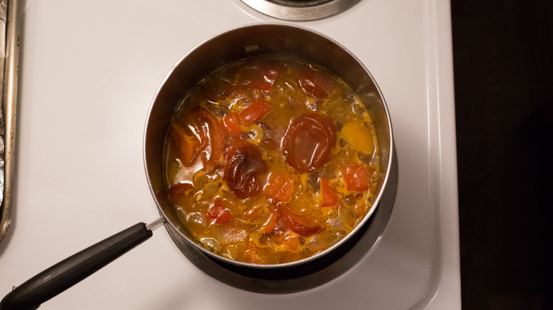 vegetable soup simmering in pot