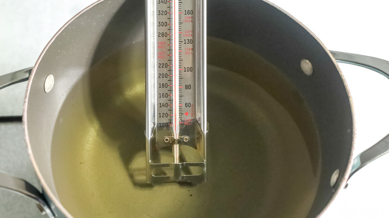 oil in pot with deep-fry thermometer