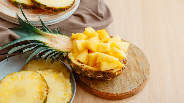 chopped up pineapple in rind
