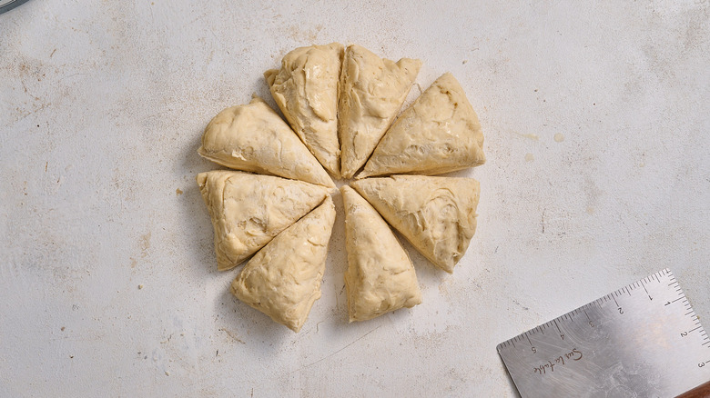 dividing dough into sections