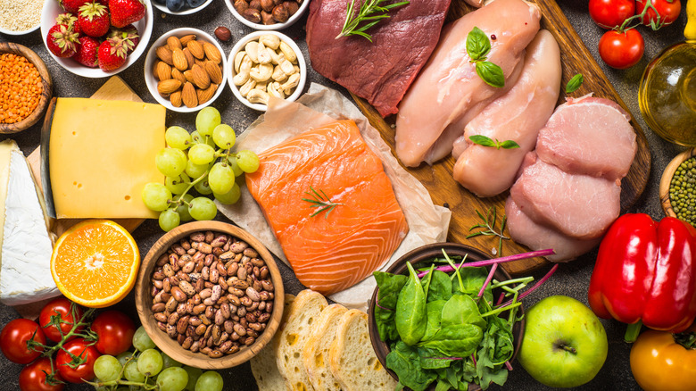 variety of protein rich foods including meat dairy and fish