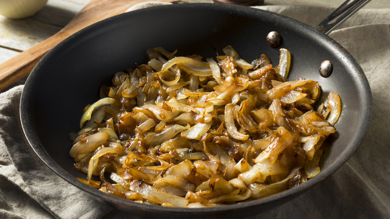 Onions cooking in a pan