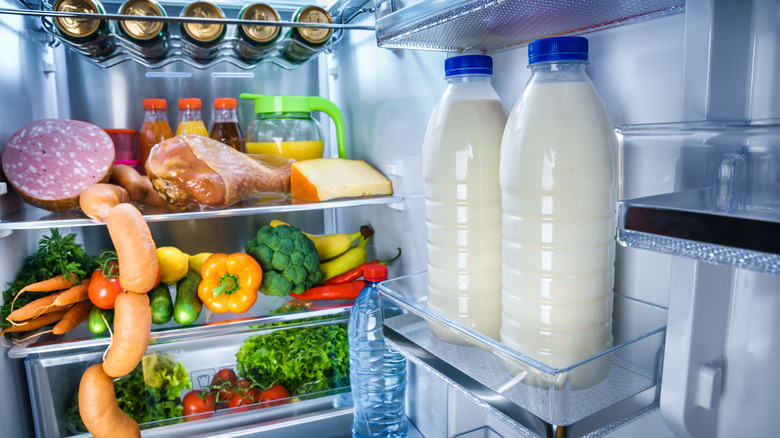 milk on the refrigerator door