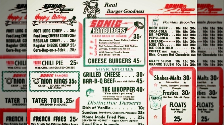 Sonic menu from 1959
