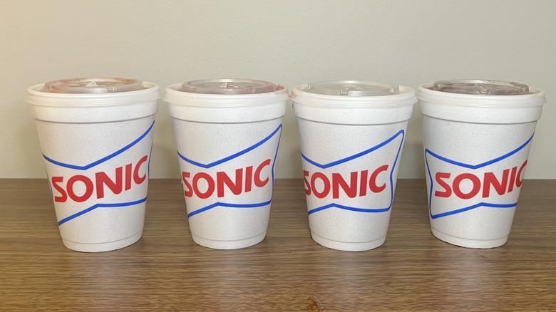 4 Sonic Hotumn drinks in to-go cups.