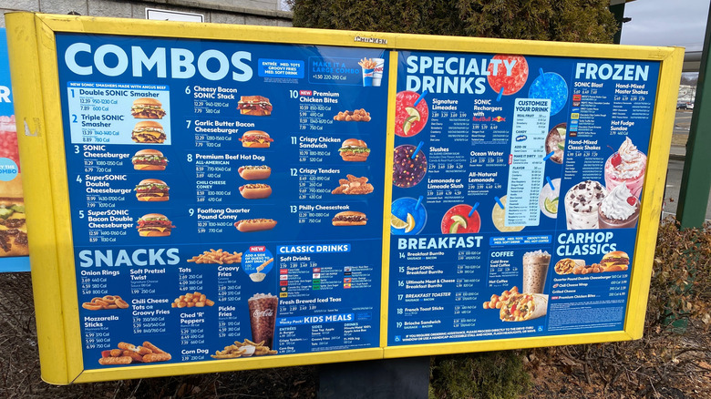 Sonic drive in menu