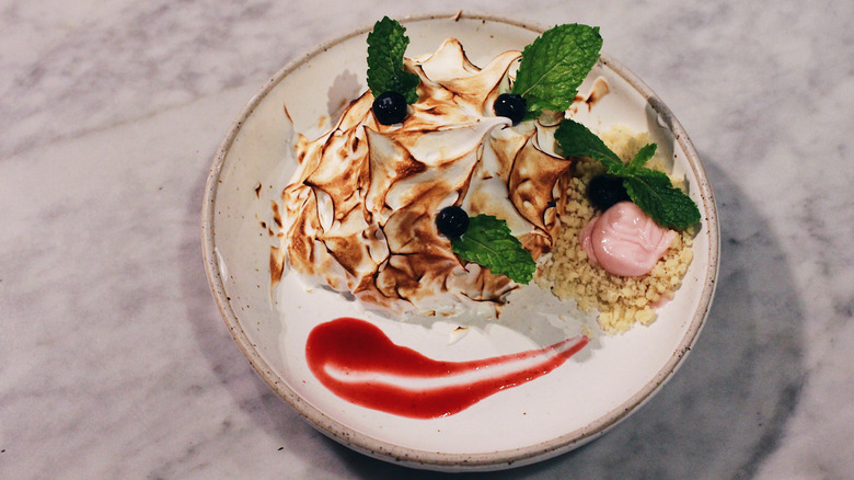 baked alaska with raspberry glaze
