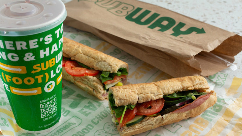 A Subway meal with a drink and sandwich.