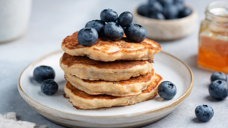 stack of pancakes with blueberries