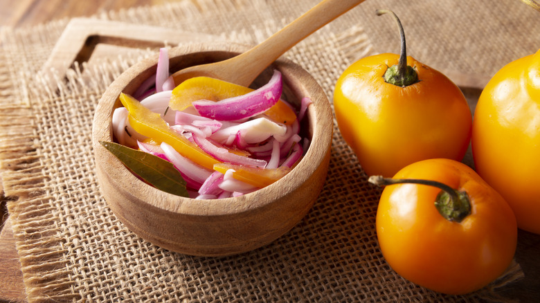 sliced rocoto peppers and onions