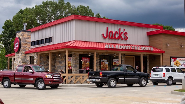 Exterior of Jack's restaurant with signage reading, "All about the South"
