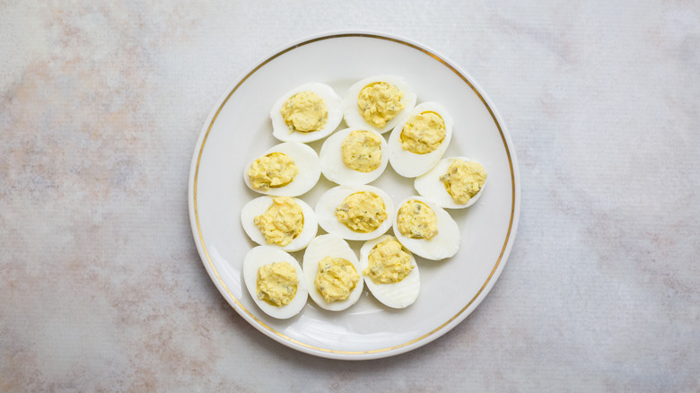 deviled eggs on white plate