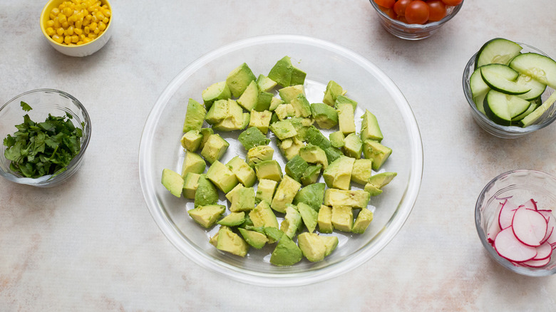 cubed avocado in serving dish