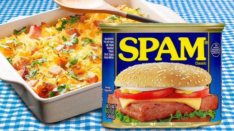 egg casserole and can of spam
