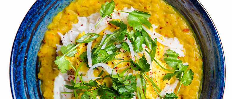 Spiced Dal Breakfast Bowl with Yogurt and Pickled Daikon 
