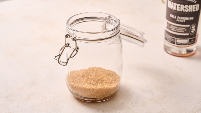 bourbon infused sugar in a jar