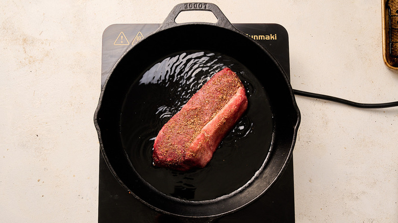 searing steaks in cast iron skillet