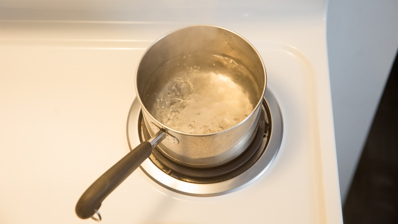 water boiling in small saucepan