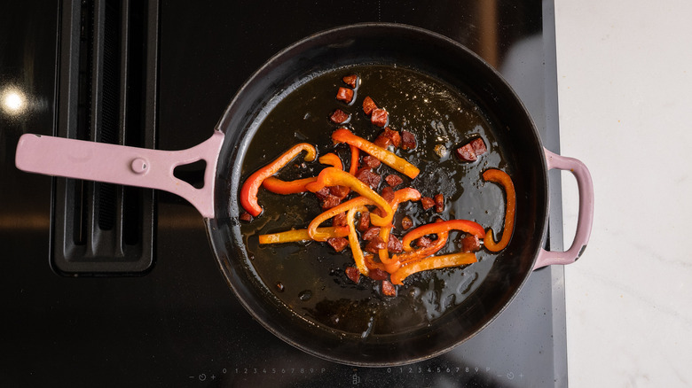 sautéing chorizo and bell pepper