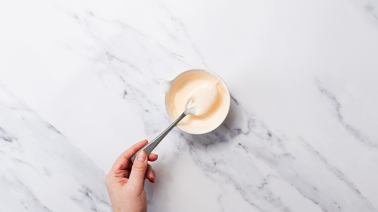 Spicy mayonnaise in small ramekin