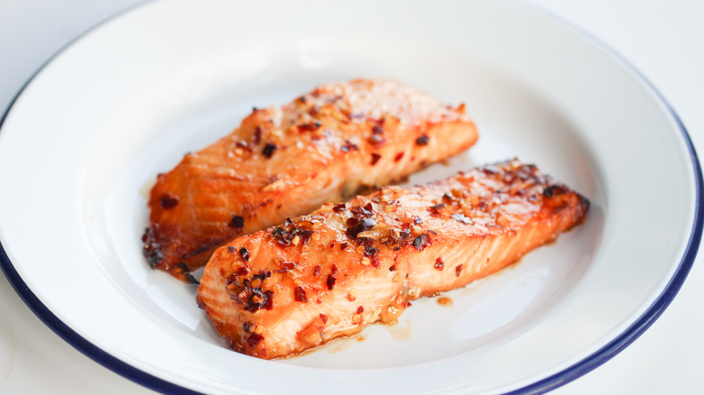 spicy honey-glazed salmon on a plate