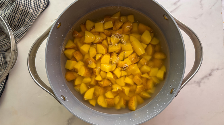 Cubed potatoes in pot