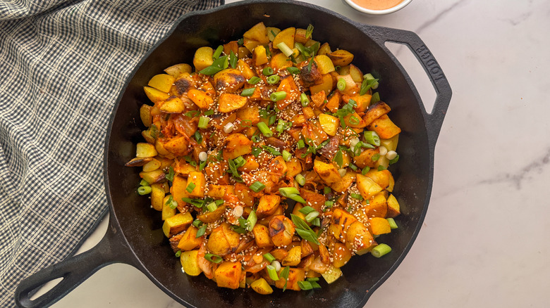 kimchi potatoes in skillet