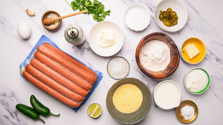 Ingredients for spicy mini corn dog muffins.