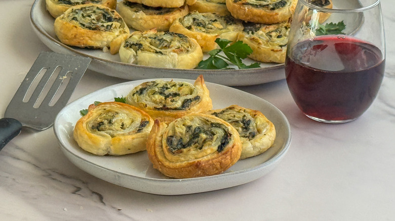 Spinach artichoke pinwheels on plate
