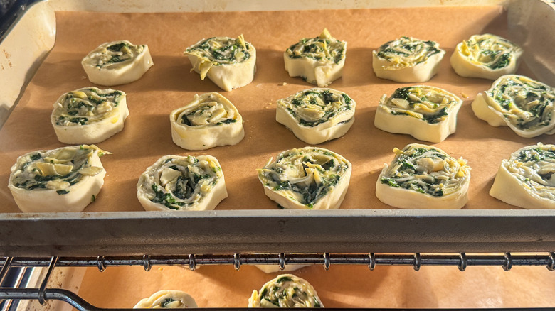 pinwheels baking in oven
