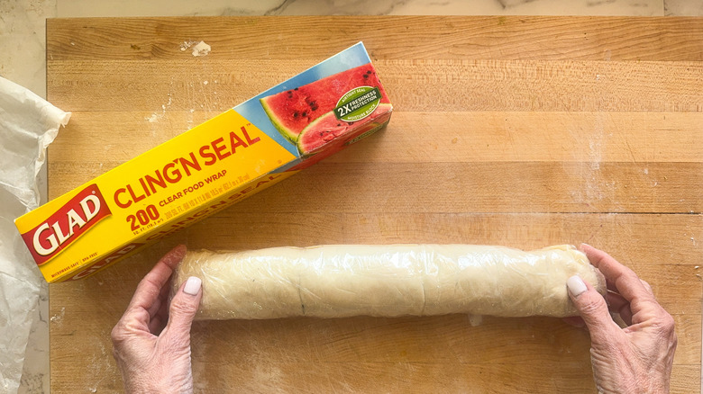 Pastry roll wrapped in plastic